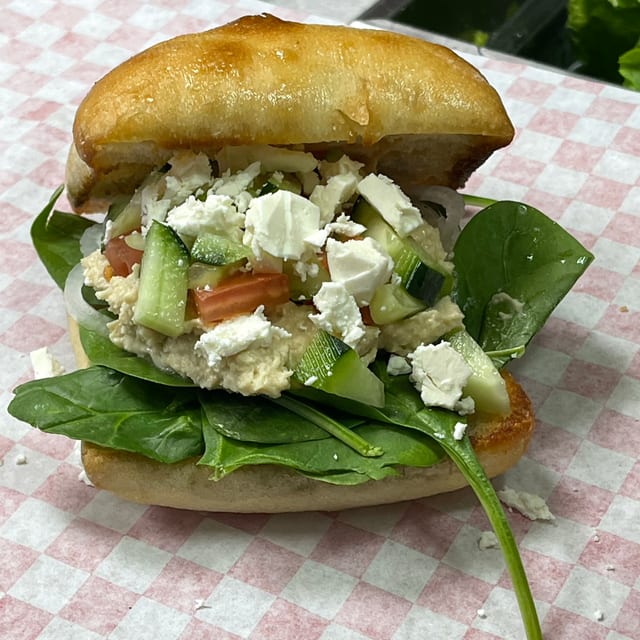 Greek Veggie Delight Sandwich.